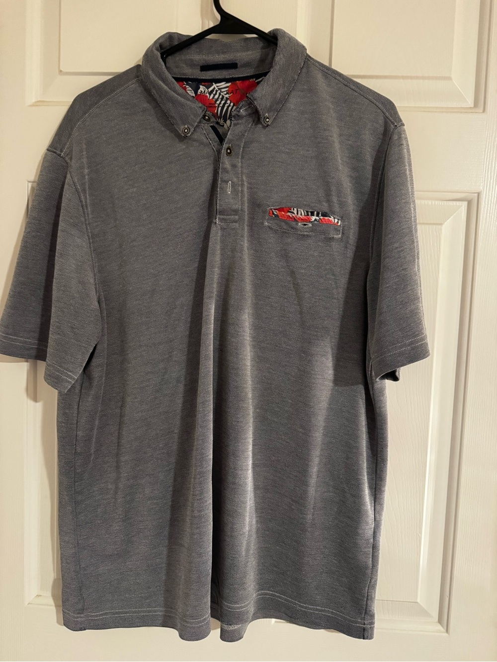 Men's Marti Kat Gray Polo Shirt with Red Floral Accents